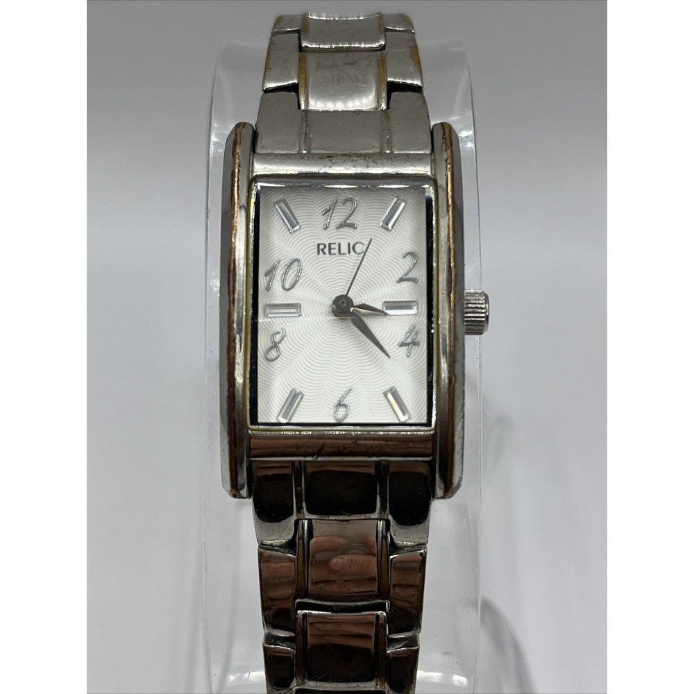 Relic Women's Watch‎ Silver Tone Rectangle Case White Dial- New Battery